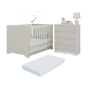 Imagem de Berço Americano 3 em 1 com Colchão Incluso e Cômoda 4 Gavetas Realeza Multimóveis Mp4701 Branco/off White