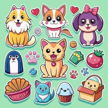 Imagem de Adesivos de Animais Kawaii para Quarto Infantil Decor Diferença Cute Cartoon Pets Stickers Set 50x50cm
