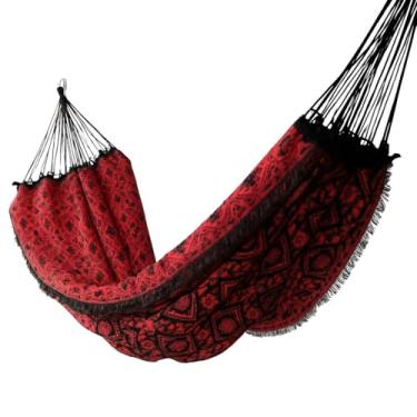 Imagem de Rede de Dormir e Descanso Casal Gigante Decorativa para Varanda Verde(Vermelho c/preto)