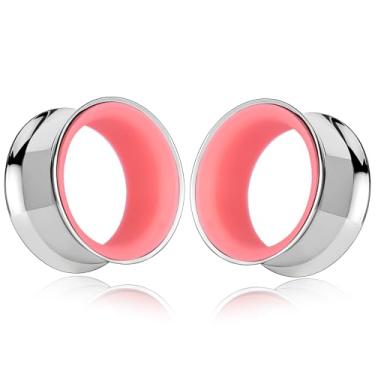 Imagem de DOEARKO 2 peças anel externo de aço inoxidável e alargador interno PLA (2 g/6 mm - 1"/25 mm) Material duplo hipoalergênico para orelhas esticadas | Plugues leves e respiráveis, 16mm(5/8"), Aço