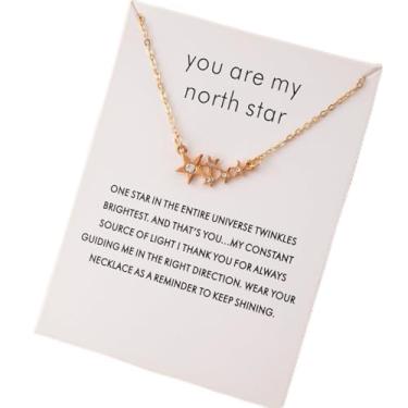 Imagem de Colar feminino de estrela do norte do dia dos namorados, pingente geométrico minimalista, corrente de liga de zinco ajustável com cartão de bênção, joias criativas para casais, moda elegante para o