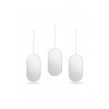 Imagem de Kit 3 Espelhos Decorativos Ovais Suspensos com Moldura Dourada e Corrente, 31,2 x 15 cm