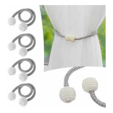 Imagem de Kit 2 Prendedores De Cortina Magnético Abraçadeira Imã Presilhas para Cortinas com Pérolas,Magnéticas, Decorativas, Cozinha, Quarto, Salas (Prata)