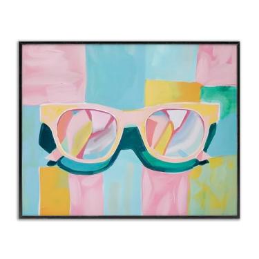 Imagem de Stupell Industries Blocos pastéis e óculos de sol preto emoldurado arte giclée, design por Arlington Prints, 76 x 61 cm