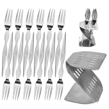 Imagem de Garfos Para Charcuterie E Tábua De Frios,12 Peças em Aço Inoxidável Utensílios de Servir,Garfo Pequeno Com Suporte De Armazenamento - Para Cozinha Restaurante Hotel Almoço Festa Casamento Feriado
