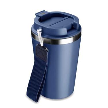 Imagem de Copo Térmico Inox 304 com Alça Ergonômica, Azul, 300ml, Parede Dupla, Tampa Segura, Acabamento Fosco
