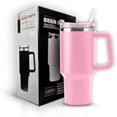 Imagem de Copo, rosa claro, com canudo, liquido, beber, gelado, plastico, leve,1L