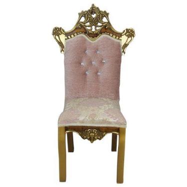 Imagem de Cadeira de Jantar Clássica Rosa com Detalhes Dourado - Prime Home Deco