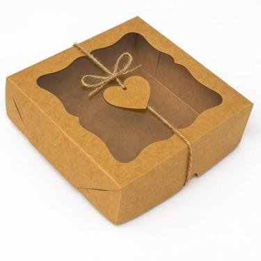 Imagem de Caixa de Presente Branca/Kraft Clássica 15x15x4 Com Visor 20 Unidades (KRAFT)