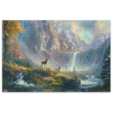 Imagem de Quebra-cabeça de paisagem de veado para adultos 1000 peças engraçadas coloridas florais paisagens quebra-cabeças engraçados presentes de jogo de quebra-cabeça