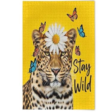 Imagem de Quebra-cabeça de leopardo margarida amarelo 1000 peças para adultos jogo de tecnologia presentes difíceis decoração floral arte pintura, 1000 peças, 75 x 50 cm