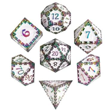 Imagem de UDIXI Metal DND Dice Set, 7PCS Polyhedral Metal Dice Set D&D Dragon with Gift Box for Role Playing Games and Other Tabletop Game (Rainbow White)