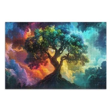 Imagem de Quebra-cabeça árvore arco-íris nuvens adulto com letras nas costas 1000 peças