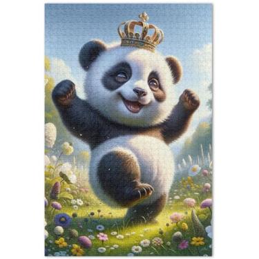 Imagem de Quebra-cabeça para adultos com estampa de urso panda feliz 500 peças, arte de flores de animais, quebra-cabeças grandes, presentes, 51 x 35 cm