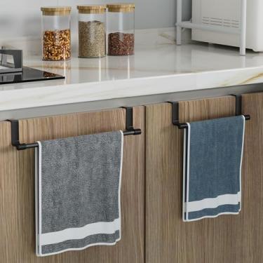 Imagem de Barra de toalha de armário com 2 unidades, toalheiro preto de aço inoxidável sem broca para cozinha, suporte de toalha sobre a porta para panos de prato, toalhas de mão, pendurar pano, cabide de