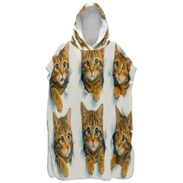 Imagem de Joisal Bonito gato malhado gato surfe poncho trocador adultos praia moletom com capuz toalha floral plus size homens mulheres poncho com capuz