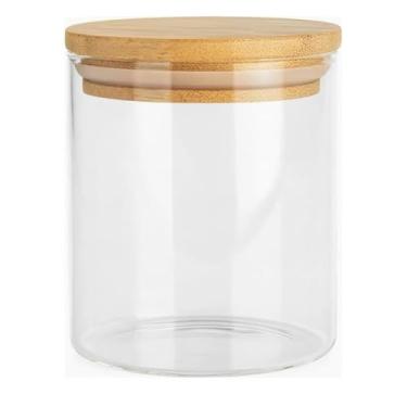 Imagem de Pote de Vidro com Tampa de Bambu, 550ml, Transparente, 9,5cm Altura x 9,5cm Diâmetro, para Armazenamento de Alimentos