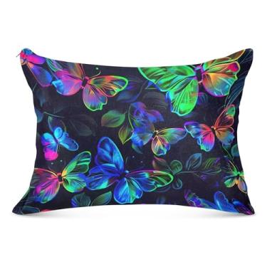 Imagem de Capa de almofada de flanela preta borboleta neon decorativa para travesseiro padrão Queen King pintura travesseiro presente decoração de cama, tamanho king, 50,8 cm x 101,6 cm