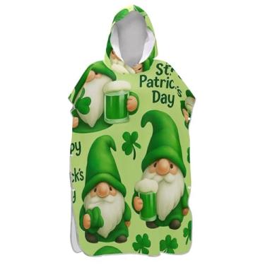 Imagem de TSENQUE Gnomos fofos trocador verde trevo para adultos poncho de surfe praia moletom toalha floral plus size unissex adulto poncho com capuz