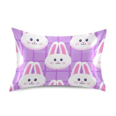 Imagem de Lindos desenhos animados de coelho rostos de coelho roxo fronhas legais resfriamento padrão Queen King fronha arte decoração de cama travesseiro slip queen tamanho 76.2 cm x 50.8 cm