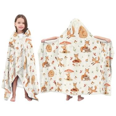 Imagem de JOPJOLIW Toalha com capuz para crianças, lindo poncho de design de raposa laranja para crianças 76 cm x 127 cm, cobertor de flanela macia para piscina, praia e natação, presentes de aniversário de
