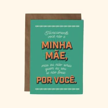 Imagem de Cartão Mãe de Coração, Papel Texturizado 250g, 14,8 x 10,5cm, com Envelope Kraft, QR Code, Mensagem Personalizável, Verde e Laranja