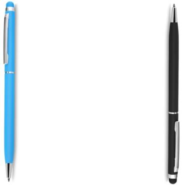 Imagem de Caneta Esferográfica Retrátil com Ponta Touch, Corpo Emborrachado, Escrita Azul, 0.5mm, Material Plástico, Ambidestra (Azul Claro e Preto)