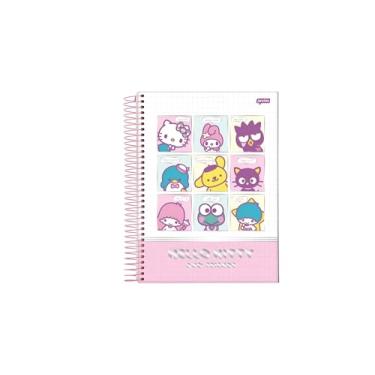 Imagem de Caderno Universitário 10 Matérias Hel-o Kit-y, Espiral, Capa Dura, Personagens AMIGOS, Rosa (MODELO 04)