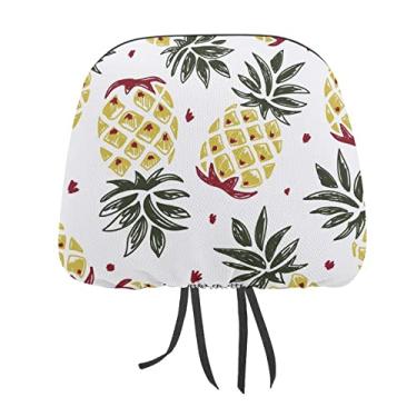 Imagem de Abacaxis de ouro amarelo com folhas verdes sem costura em branco 1 peça capa protetora universal para assento de carro, capa macia para encosto de cabeça de carro, acessórios de decoração para a