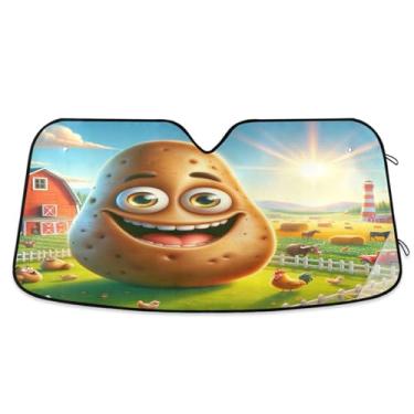 Imagem de Guarda-sol engraçado de batata de desenho animado na fazenda para para-brisa de carro sombra de janela frontal mantém o veículo fresco grande