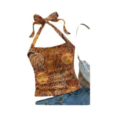 Imagem de Top de alça verão europeu e americano sexy pendurado pescoço colete fi