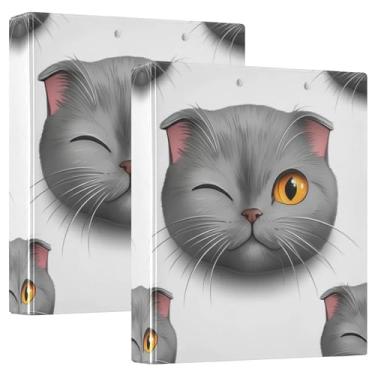 Imagem de Fichário fofo cinza com 3 anéis para gatos dobráveis, 2,8 cm, 200 folhas, caderno, anel redondo, 31,5 x 27 x 6 cm, 1 pacote