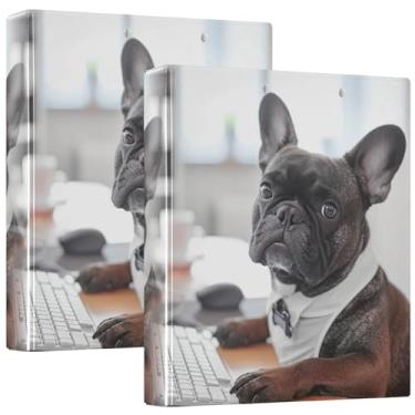 Imagem de Fichários engraçados de 3 anéis para buldogue francês de 3 cm comporta 200 folhas, 3 pastas de anel, anel redondo, fichário resistente, 31,5 x 27 x 6 cm, 1 pacote