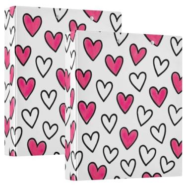 Imagem de Fichários de 3 anéis com corações rosa branco de 3 cm comporta 200 folhas, pastas decorativas para cadernos, fichário de receita de anel redondo, 31,5 x 27 x 6 cm, 1 pacote