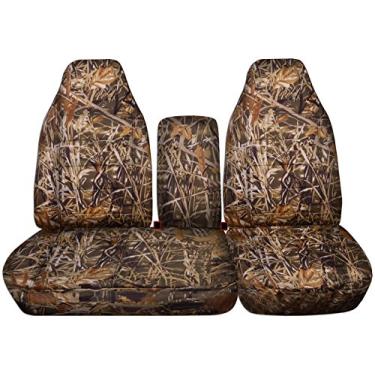 Imagem de Totalmente compatível com capas de assento de caminhão Ford F-150 1997-2000 (parte frontal 40/60 banco dividido) com console central de abertura/apoio de braço sólido – Camuflagem frontal (16 impressões) série F F150Totally Covers Opening Console marrom TCCSC76-9700FF150-46OC