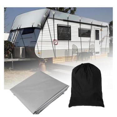 Imagem de FJxiaoqany Capa de teto Rv 210D impermeável Oxford pano viagem trailer capa de vento, chuva e neve capa de chuva para trailer de viagem, cinza - 13 x 3 m
