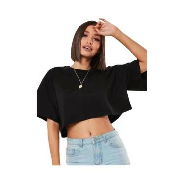 Imagem de Camiseta Cropped Feminina De Algodão Cor Sólida Para Corrida, Yoga E F