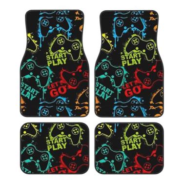 Imagem de Yakelo Tapetes de carro com controle de jogo, para começar a brincar, tapetes de carro com pontas antiderrapantes, tapetes automotivos adequados para SUV, vans, sedans, caminhões, conjunto de 4 peças