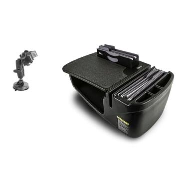 Imagem de AutoExec Mesa de carro Efficiency FileMaster para sua estação de trabalho de veículo e escritório móvel, preta, com suporte de telefone de sucção