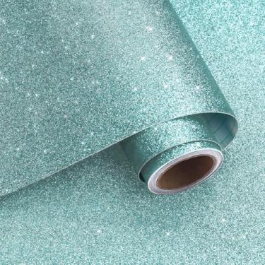 Imagem de VaryPaper Papel de parede de 40 cm x 199 cm Aqua Glitter Peel and Stick Papel de contato com glitter azul-petróleo claro para armários, artesanato, papel de parede decorativo autoadesivo para quarto