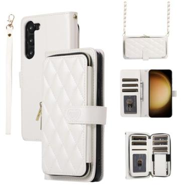 Imagem de Capa carteira para Samsung Galaxy S23, capa de couro durável com fecho magnético e 9 compartimentos para cartão, suporte, alça de pulso, corrente, capa protetora de telefone à prova de choque para