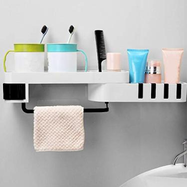 Imagem de Prateleira de canto de banheiro SIWOTED sem perfuração Suporte de rack de armazenamento montado na parede Armários com ganchos Banheira de 2 camadas Banheira Chuveiro Caddy Cesta (Preta)