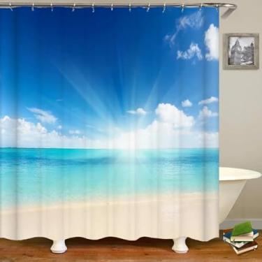 Imagem de Cortina de chuveiro à prova d'água, paisagem de praia, litoral, impressão 3D, poliéster, decoração de casa, cortina de banho 125 x 150 cm/LxA, cortinas de chuveiro longas