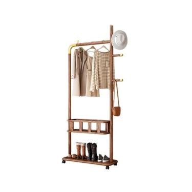 Imagem de A1DFDFGOQSFG Cabide autônomo de madeira maciça de piso multifuncional com suporte de armazenamento rack de roupas várias cenas, suporte de manto alto
