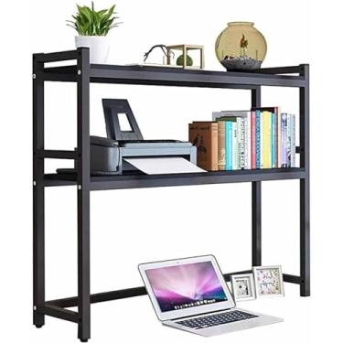Imagem de Estante de mesa de mesa de metal para mesa de computador - Prateleira organizadora de estante ajustável, prateleira organizadora de 2 camadas de madeira e metal (D 85 x 25 x 90 cm)
