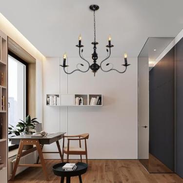 Imagem de Lustre preto de 12 luzes, estilo vintage clássico de fazenda, para sala de jantar, luminária pendente de ferro, luminária de teto industrial moderna, adequada para quarto, hall de entrada, c