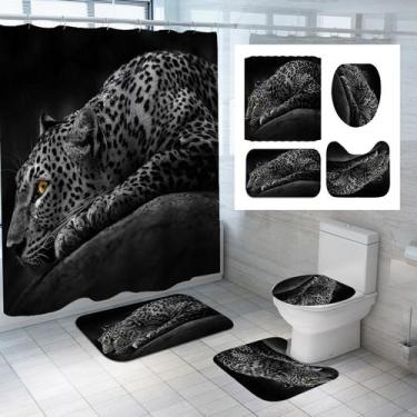 Imagem de Conjunto de cortinas de chuveiro Leopard Wildlife Poliéster, 4 unidade