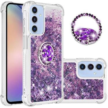 Imagem de Monwutong Capa Slim Fit para Samsung Galaxy A26, TPU macio com glitter líquido efeito areia movediça anel de silicone suporte e quatro cantos proteção antiqueda para Samsung Galaxy A26, WTZH roxo
