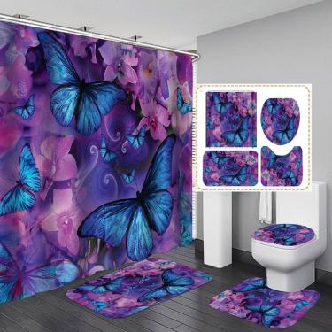 Imagem de Conjunto de cortinas de chuveiro Vintage Butterfly com design floral