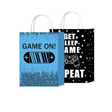 Imagem de Sacola de presente, estilo de festa, jogo, papel kraft branco, 22x16x8cm, 10 unidades